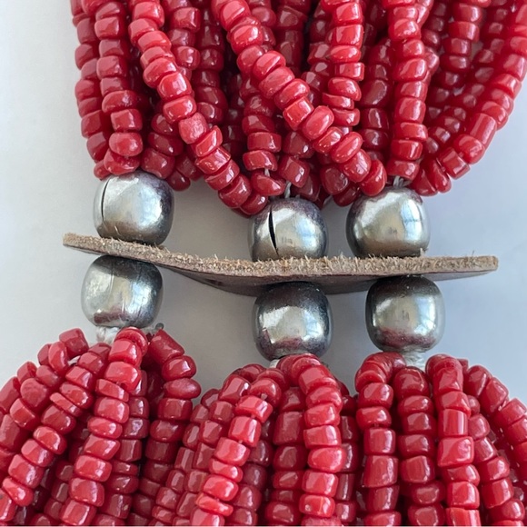 Vintage Hand Made Ethnic Tibetan Beaded Belt Red Seed Bead - Picture 10 of 16